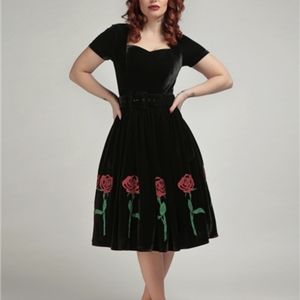 Rose glitter velvet swing dress